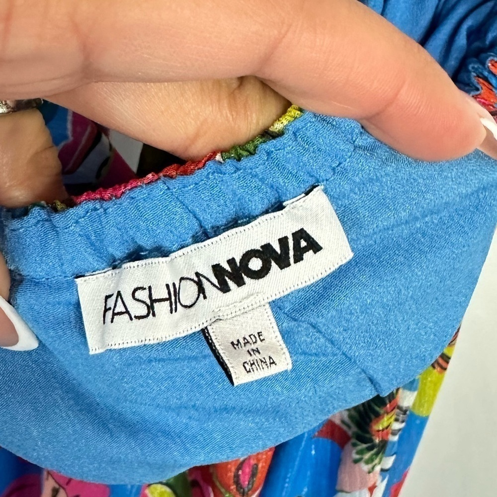Fashion Nova Rio tropical blue floral maxi dress with leg slit size S - Picture 6 of 10